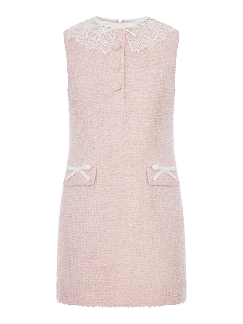 Self-Portrait Women Pink Mini Dress With Boucle Lace Collar SELF-PORTRAIT