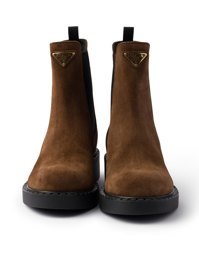 Prada Women Chocolate Suede Ankle Boots PRADA