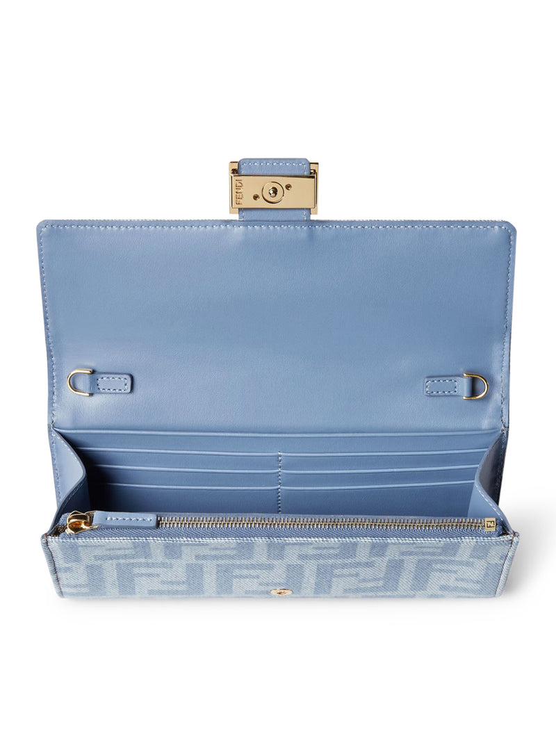 Fendi Women Continental With Chain Baguette Denim Wallet Ff Light Blue FENDI