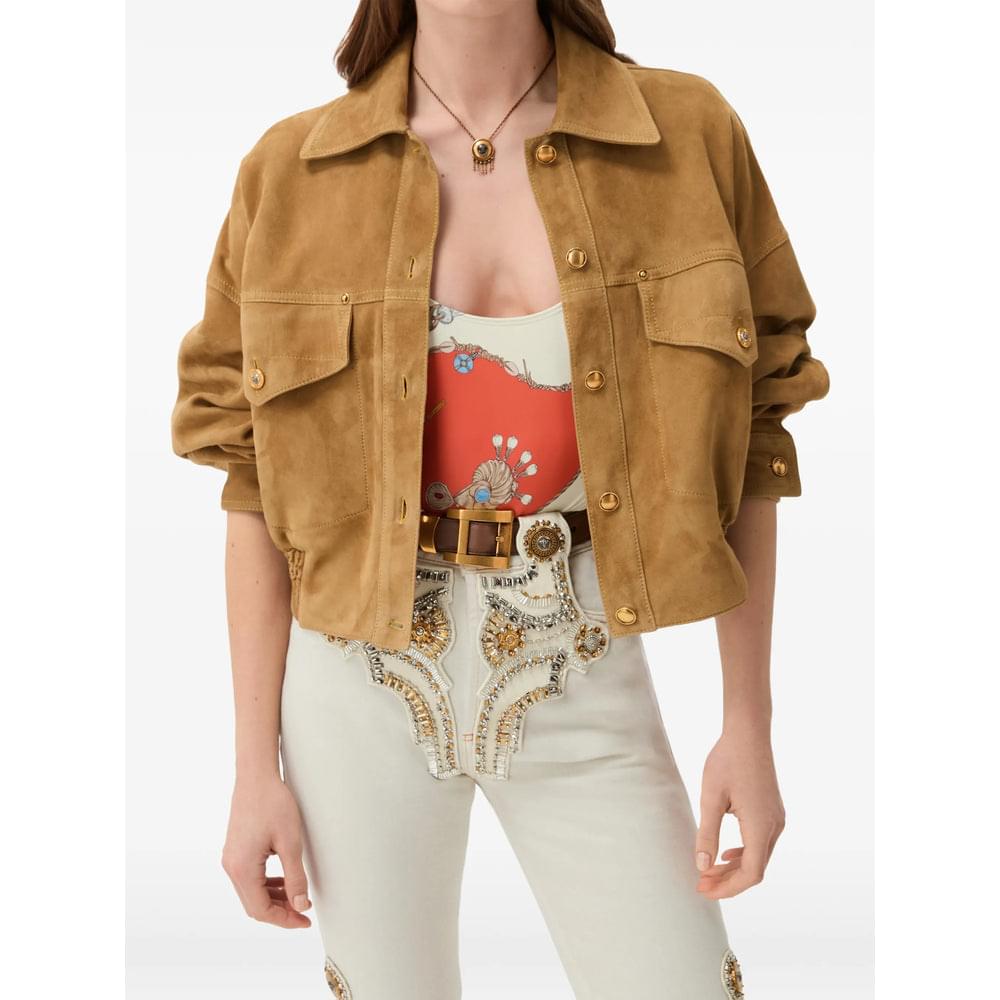 Versace Neutrals Jackets - Leather Jackets Women VERSACE