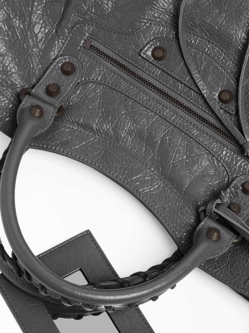 Balenciaga Women Le City Medium Bag In Arena Lambskin In Volcanic Stone With Brass Finishes BALENCIAGA