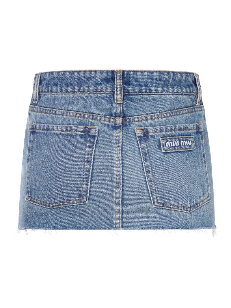 Miu Miu Women Used Wash Denim Mini Skirt With Frayed Hem MIU MIU