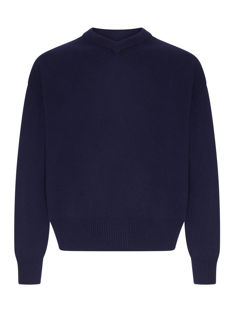 J.W.Anderson Men Navy Blue V-Neck Sweater J.W. ANDERSON