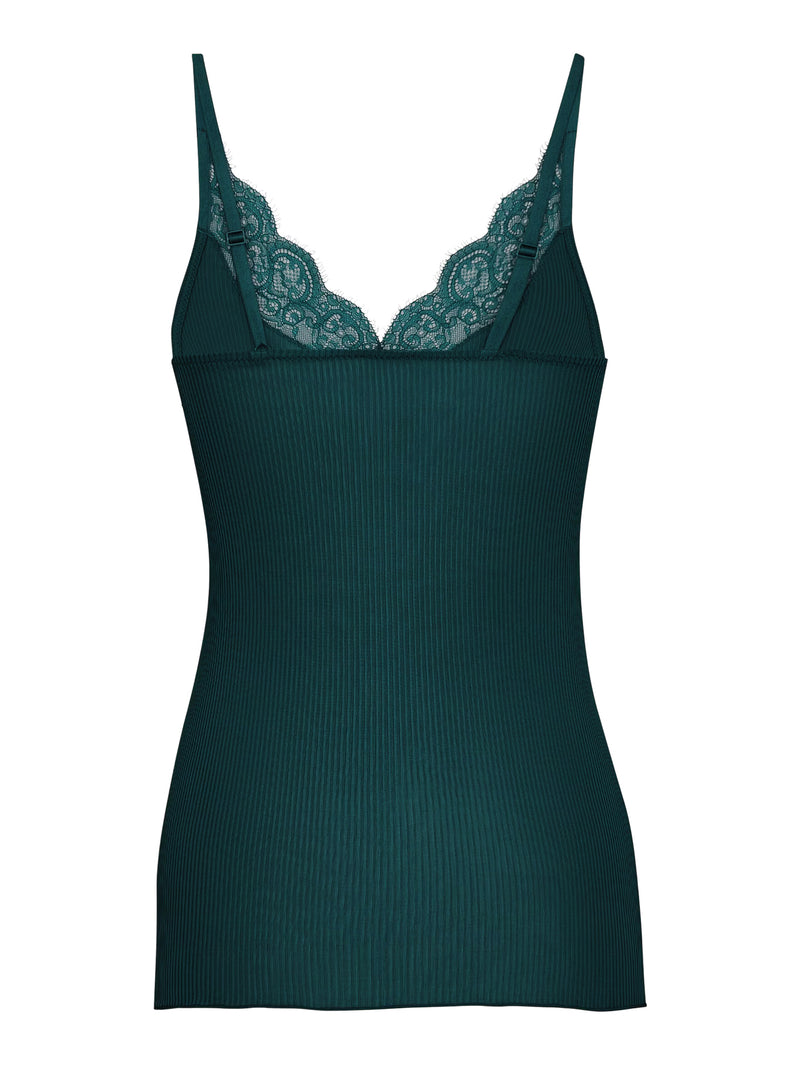 Saint Laurent Women Ribbed Silk Tank Top With Lace Details SAINT LAURENT