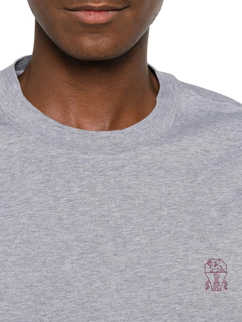 Brunello Cucinelli Men Cotton T-Shirt With Contrasting Logo Print BRUNELLO CUCINELLI
