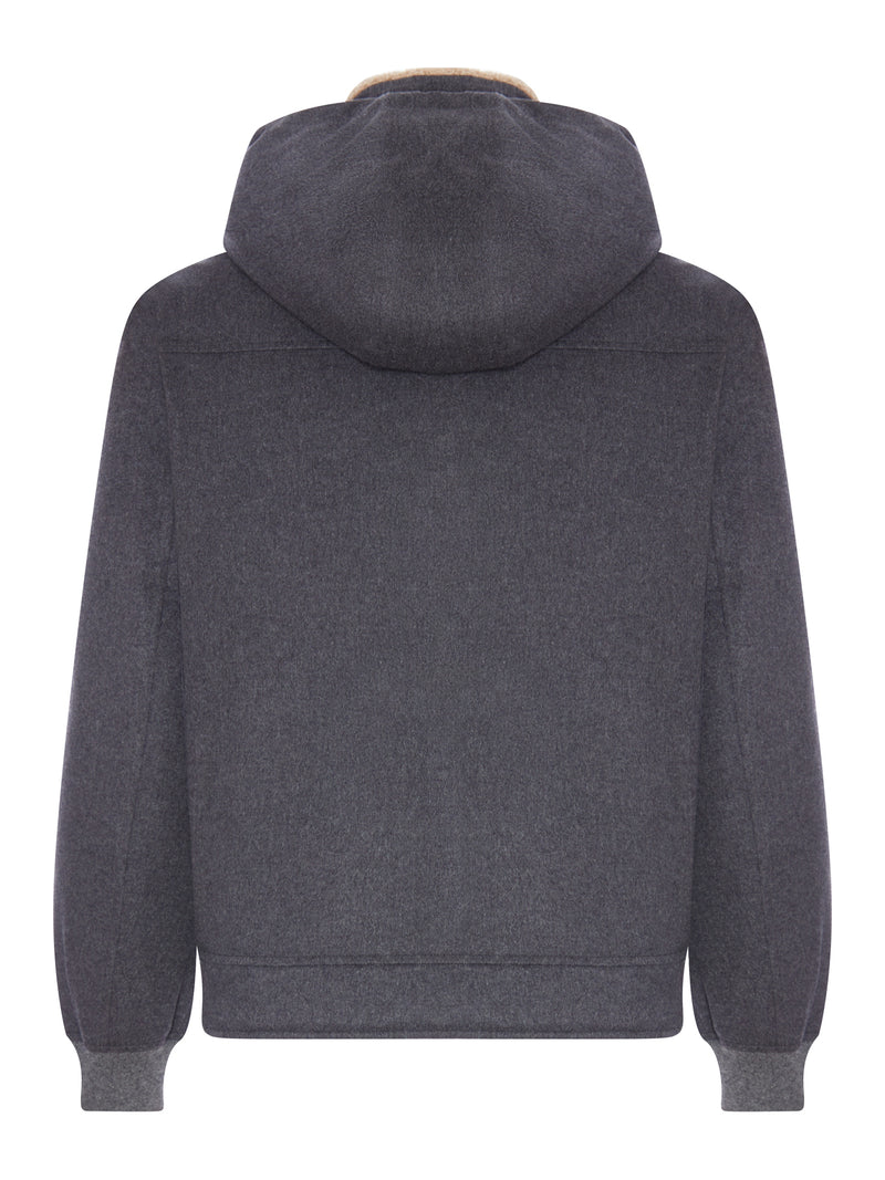 Brunello Cucinelli Men Hooded Bomber Jacket In Wool And Shearling BRUNELLO CUCINELLI