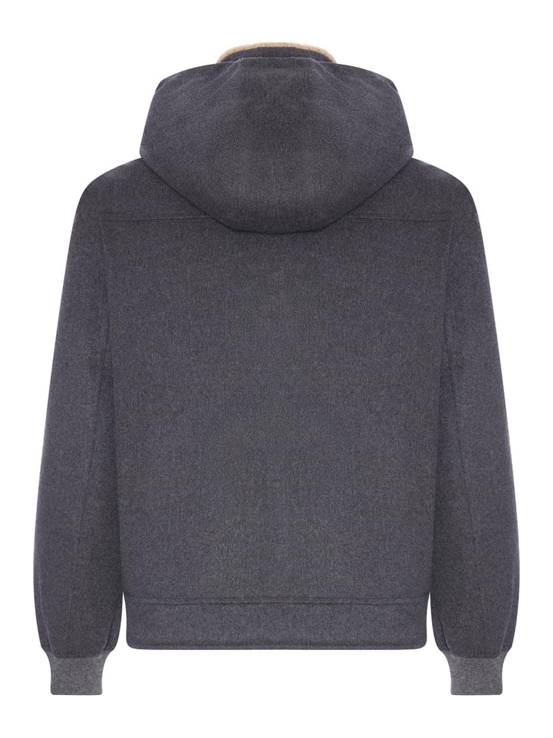 Brunello Cucinelli Men Hooded Bomber Jacket In Wool And Shearling BRUNELLO CUCINELLI