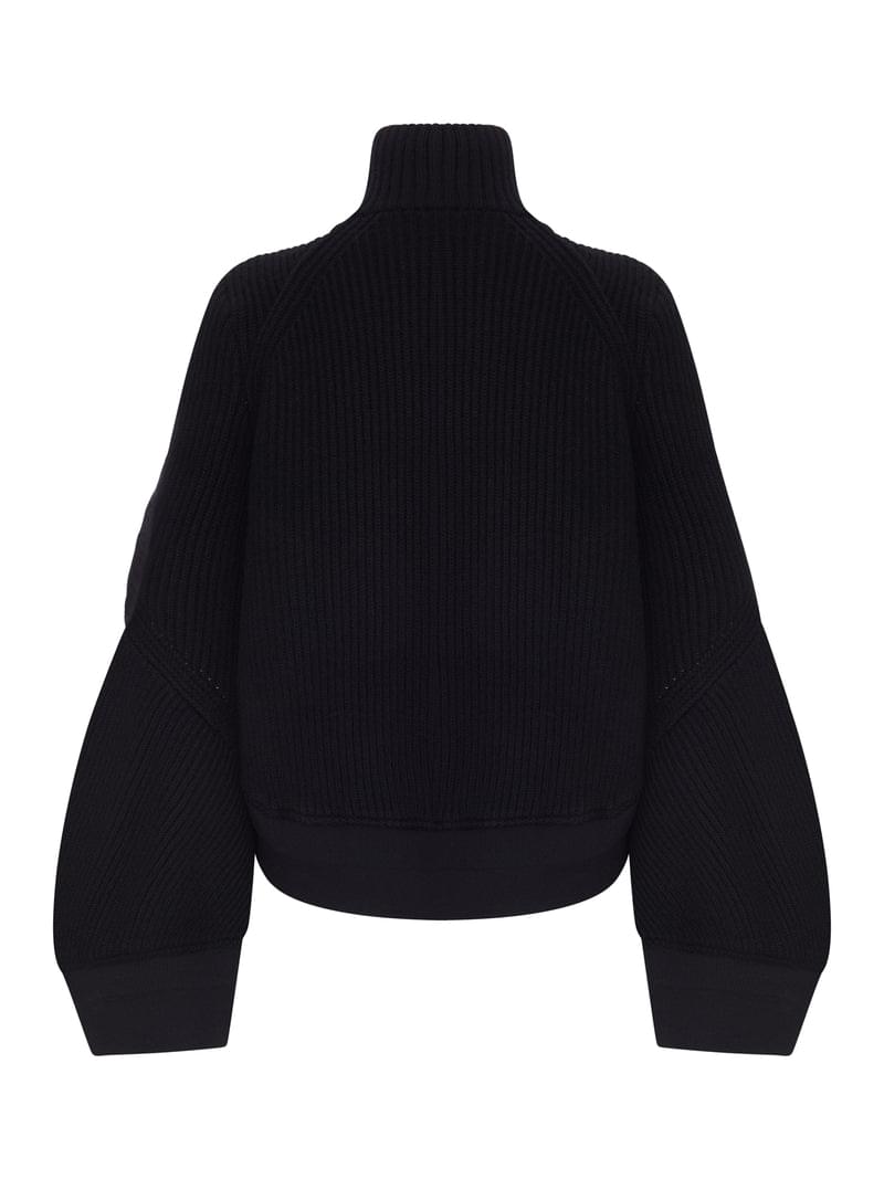 Sacai Women Ribbed Knit Blouson With Nylon Inserts SACAI