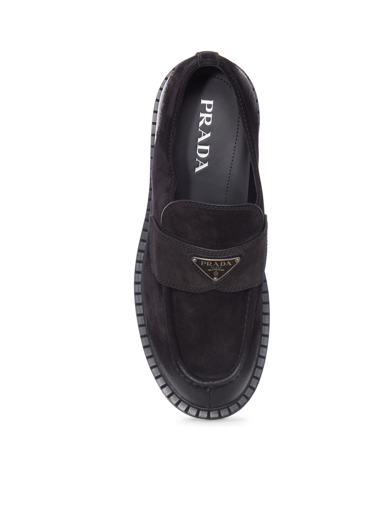 Prada Men Suede Loafers With A Distressed Finish PRADA