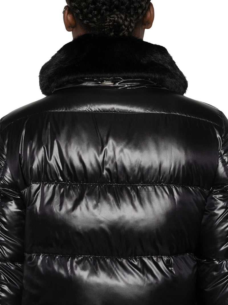 Herno Women Shiny Down Jacket With Fur Collar HERNO
