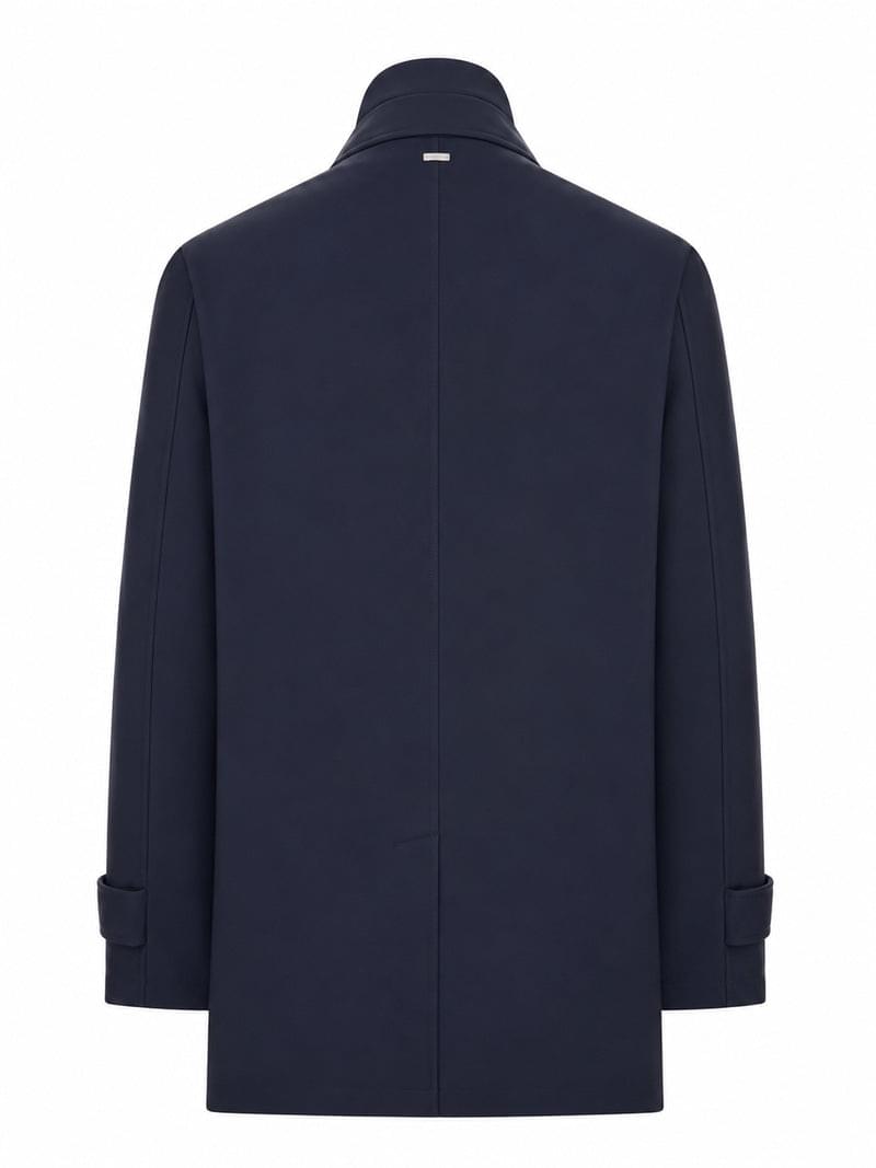 Herno Men Waterproof Technical Fabric Coat With Buttons And A High Collar HERNO
