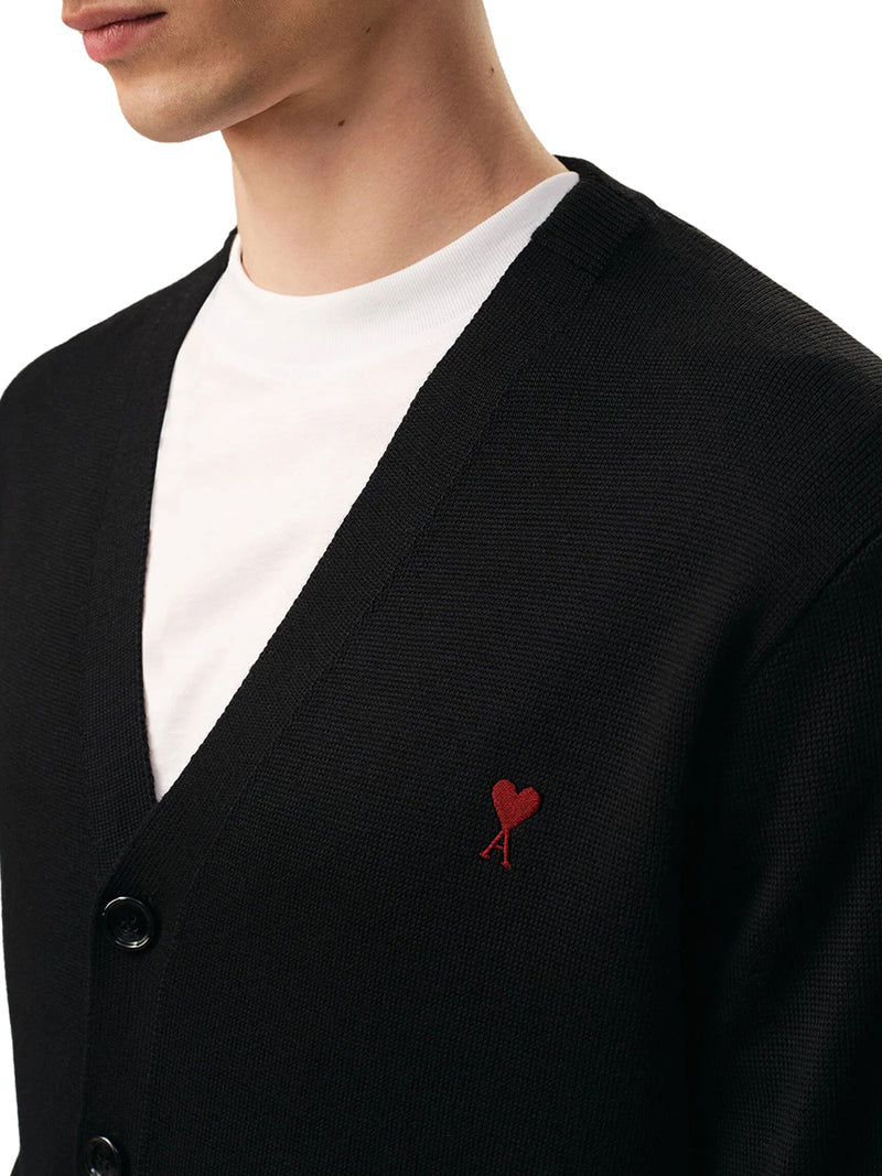 Ami Paris Men V-Neck Knit Cardigan With Embroidered Logo AMI PARIS