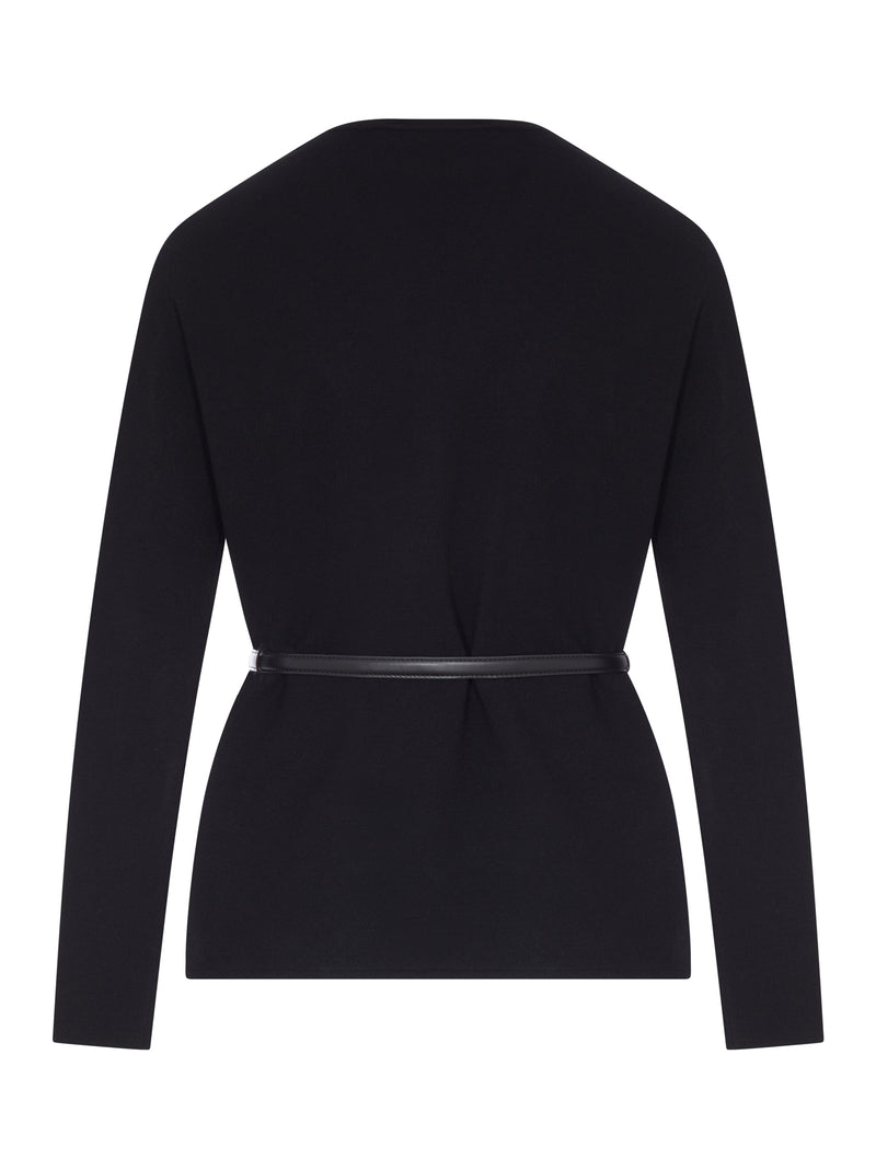 Max Mara Studio Women Wool Cardigan With Leather Profiles And Belt MAX MARA STUDIO