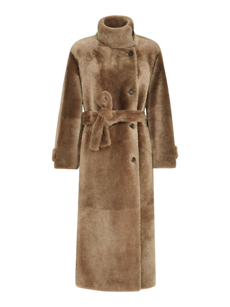 Brunello Cucinelli Women Shearling Coat With Belt And Furniture BRUNELLO CUCINELLI