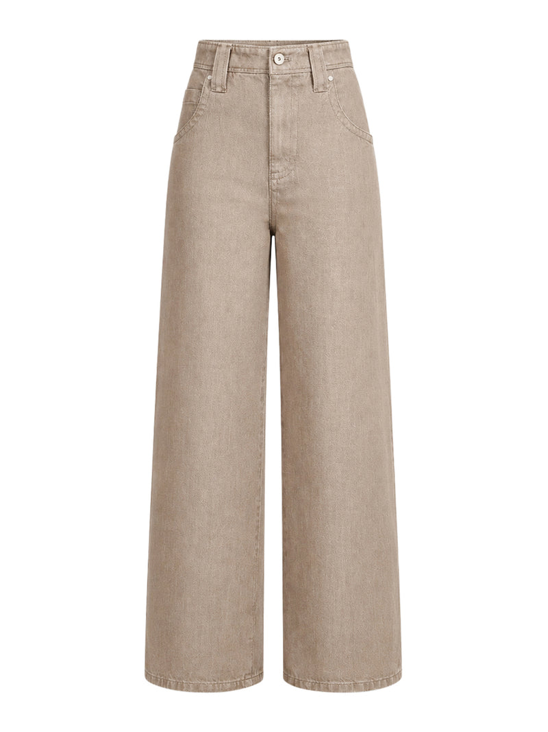 Brunello Cucinelli Women Beige Lamé Denim Baggy Trousers With Embellishment BRUNELLO CUCINELLI