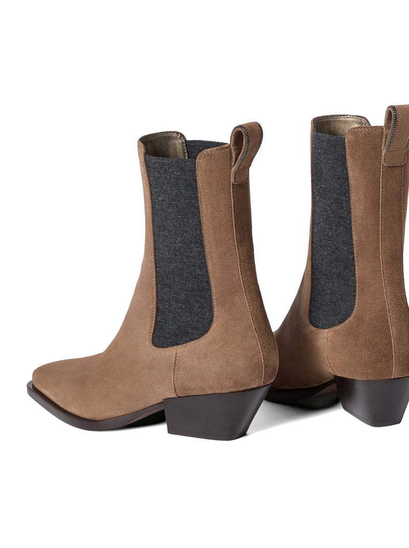 Brunello Cucinelli Women Chelsea Boot In Suede With Precious Loop Detail BRUNELLO CUCINELLI