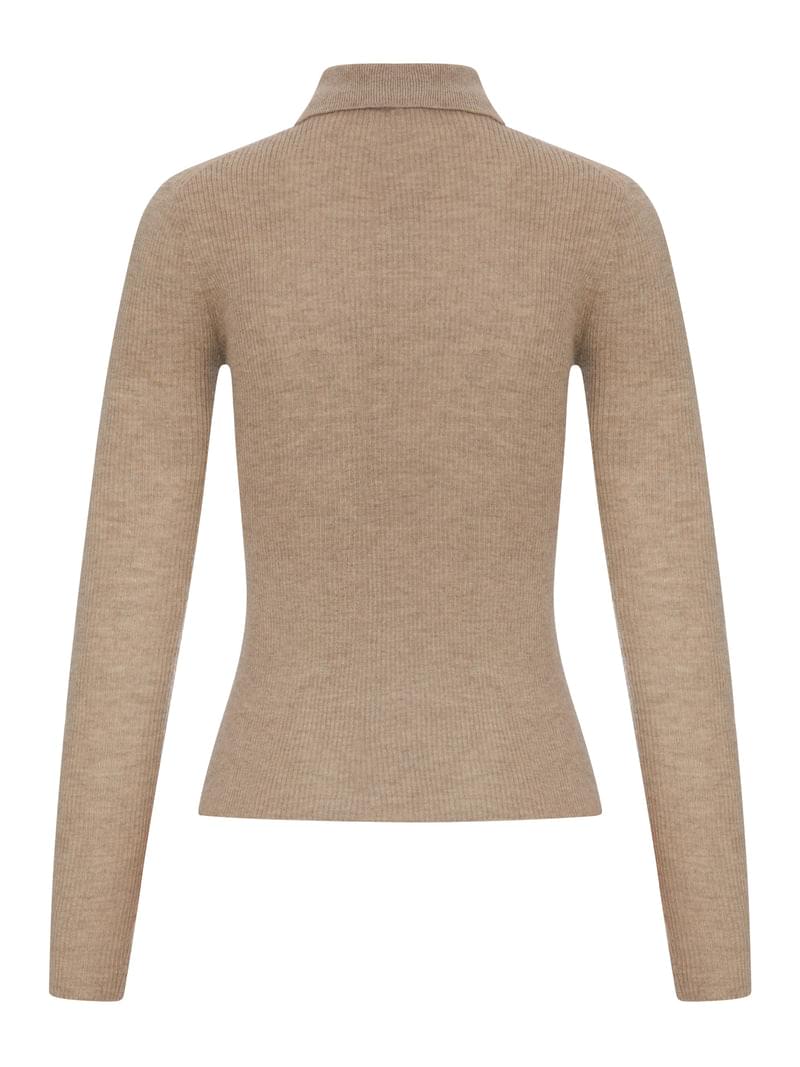 Max Mara Women Beige Ribbed Knit Polo Shirt MAX MARA