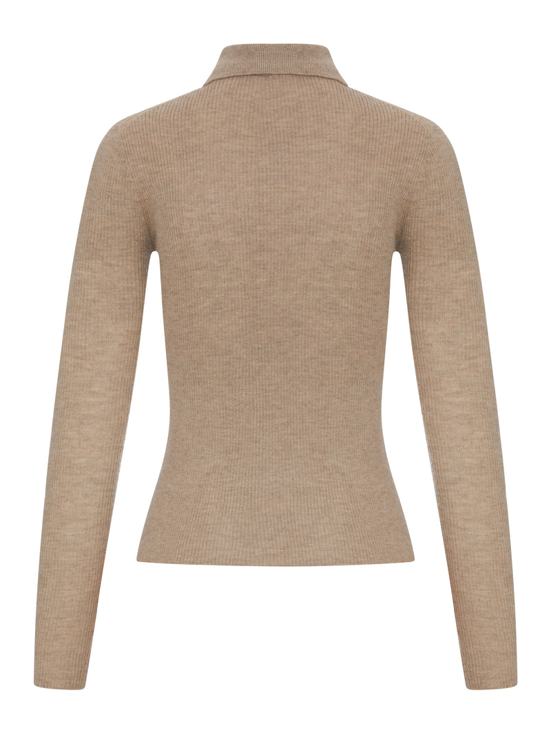 Max Mara Women Beige Ribbed Knit Polo Shirt MAX MARA