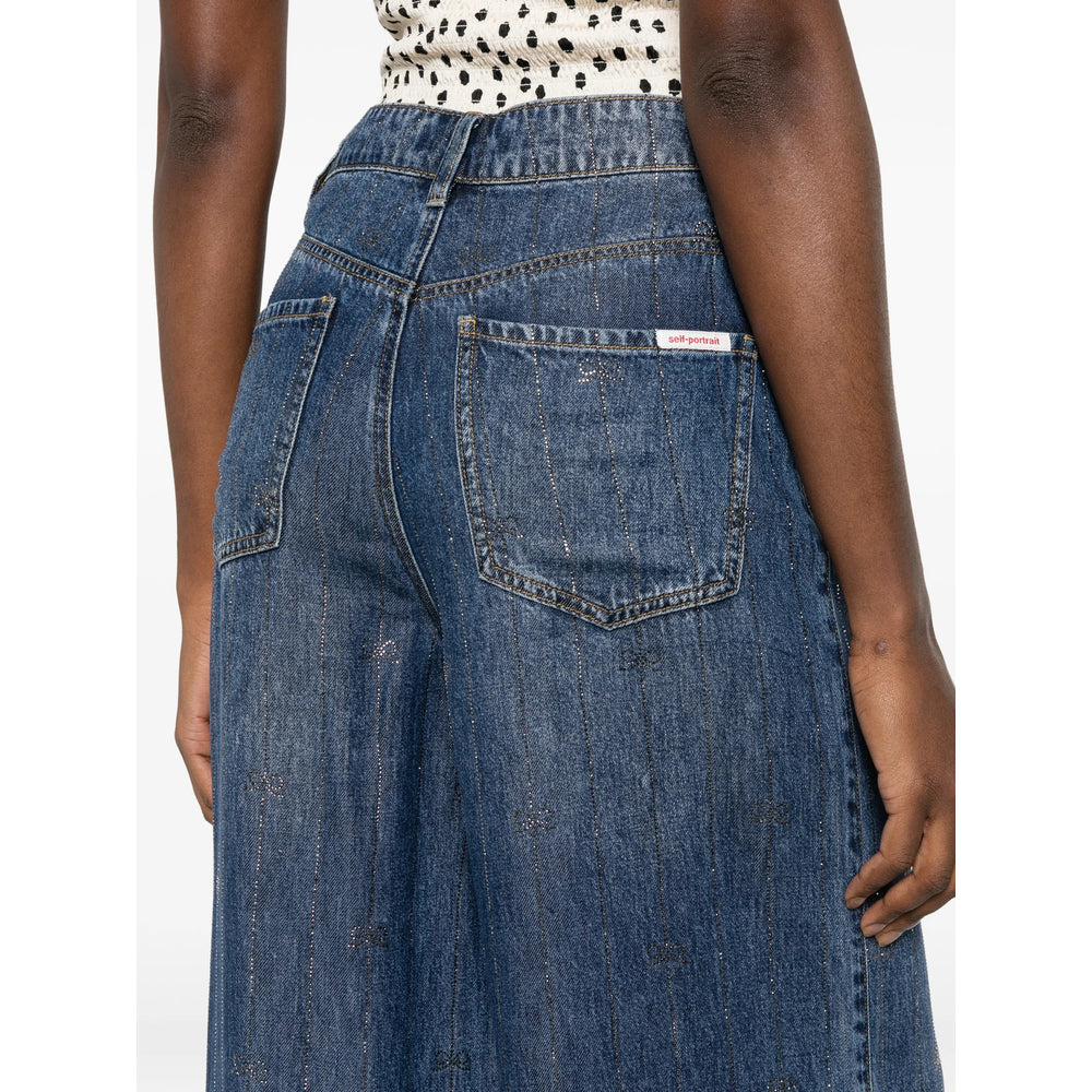 Self-Portrait Blue Denim - Wide-Leg Jeans Women SELF-PORTRAIT