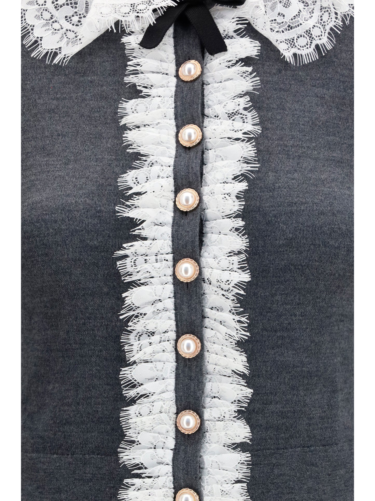 Self-Portrait Women Knit Cardigan With Lace Collar SELF-PORTRAIT