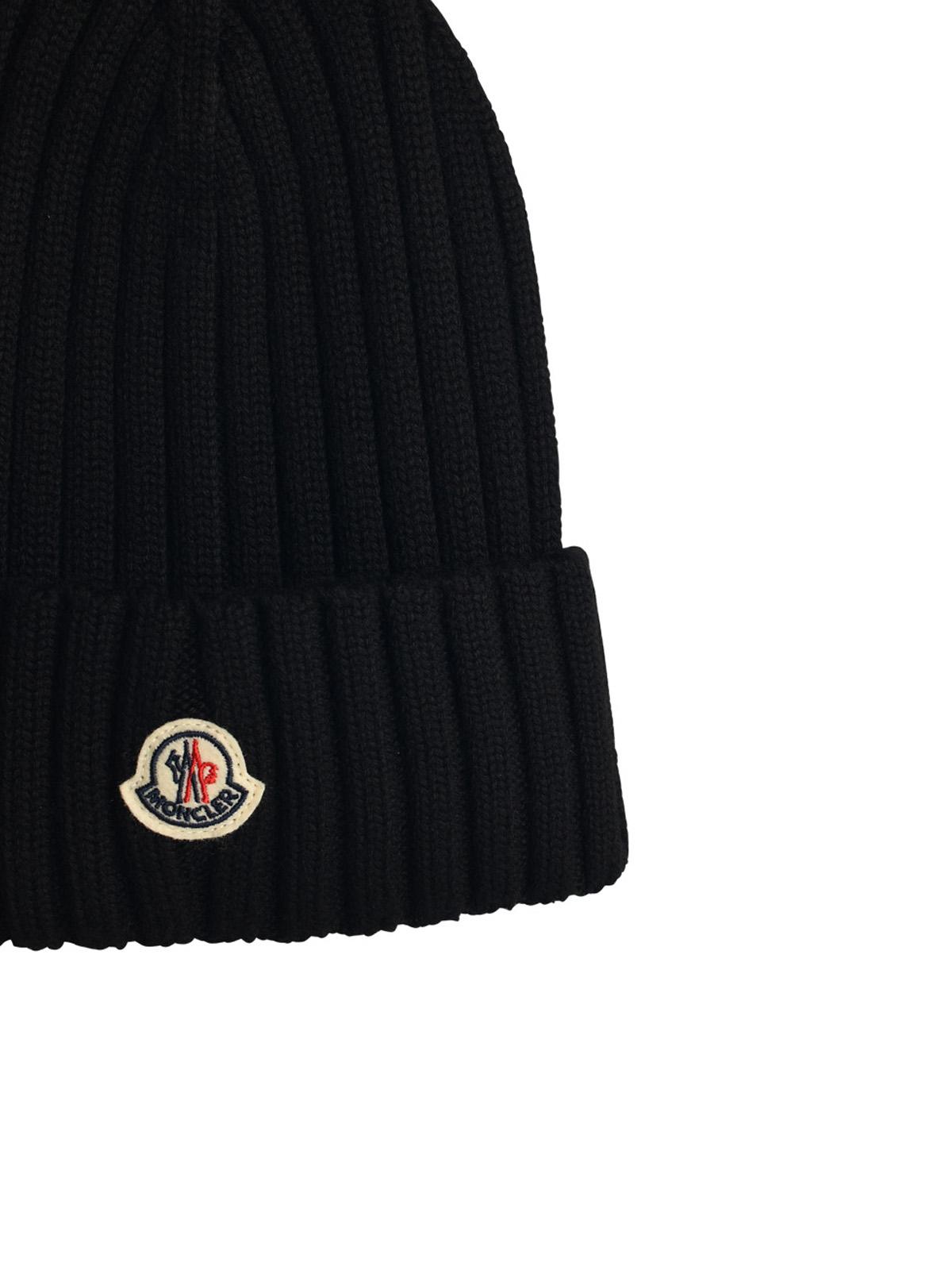 Moncler Black Virgin Wool Beanie Women MONCLER