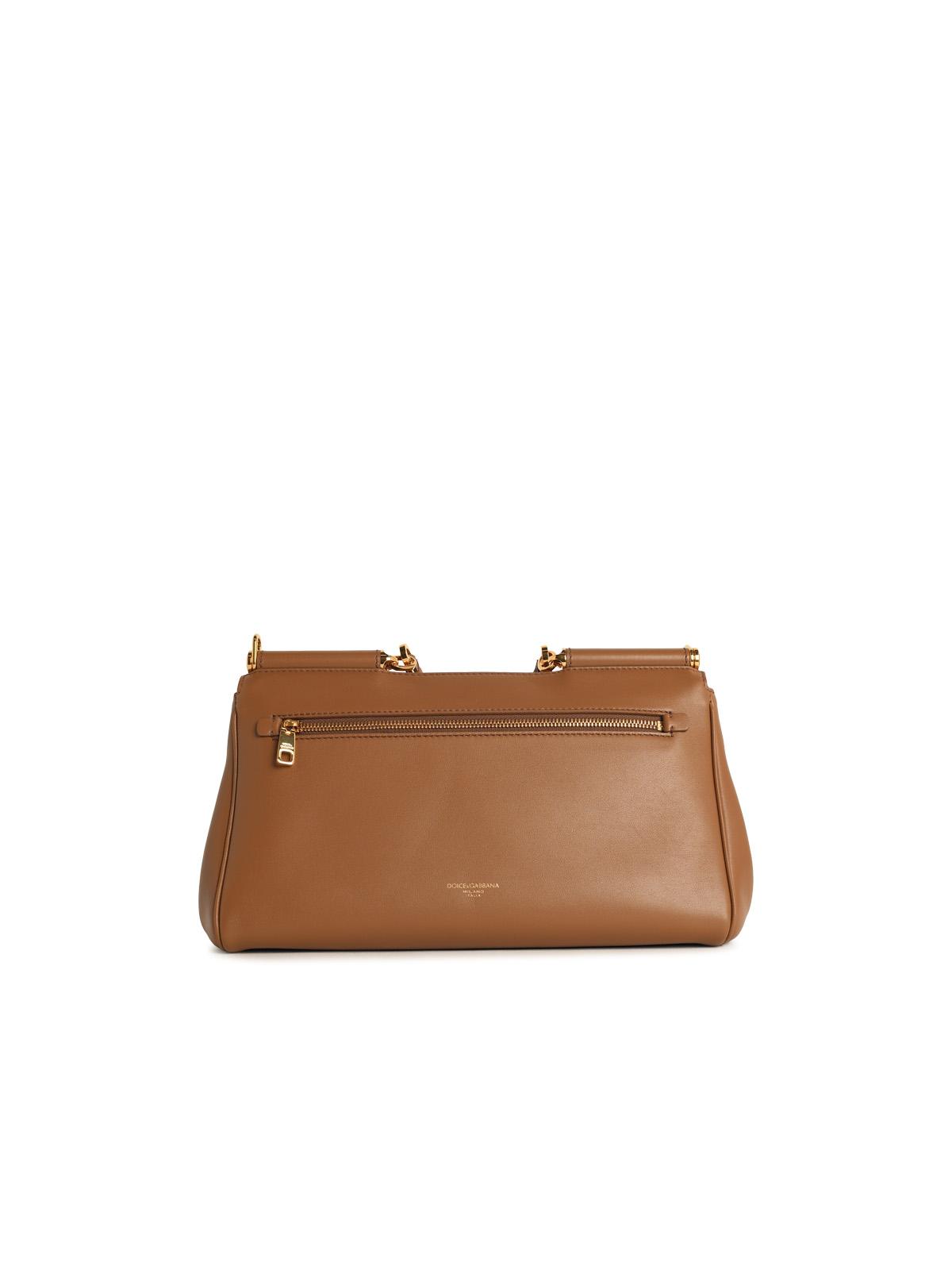 Dolce & Gabbana 'My Sicily' Calf Leather 'Plongé' Caramel Handbag Women DOLCE & GABBANA