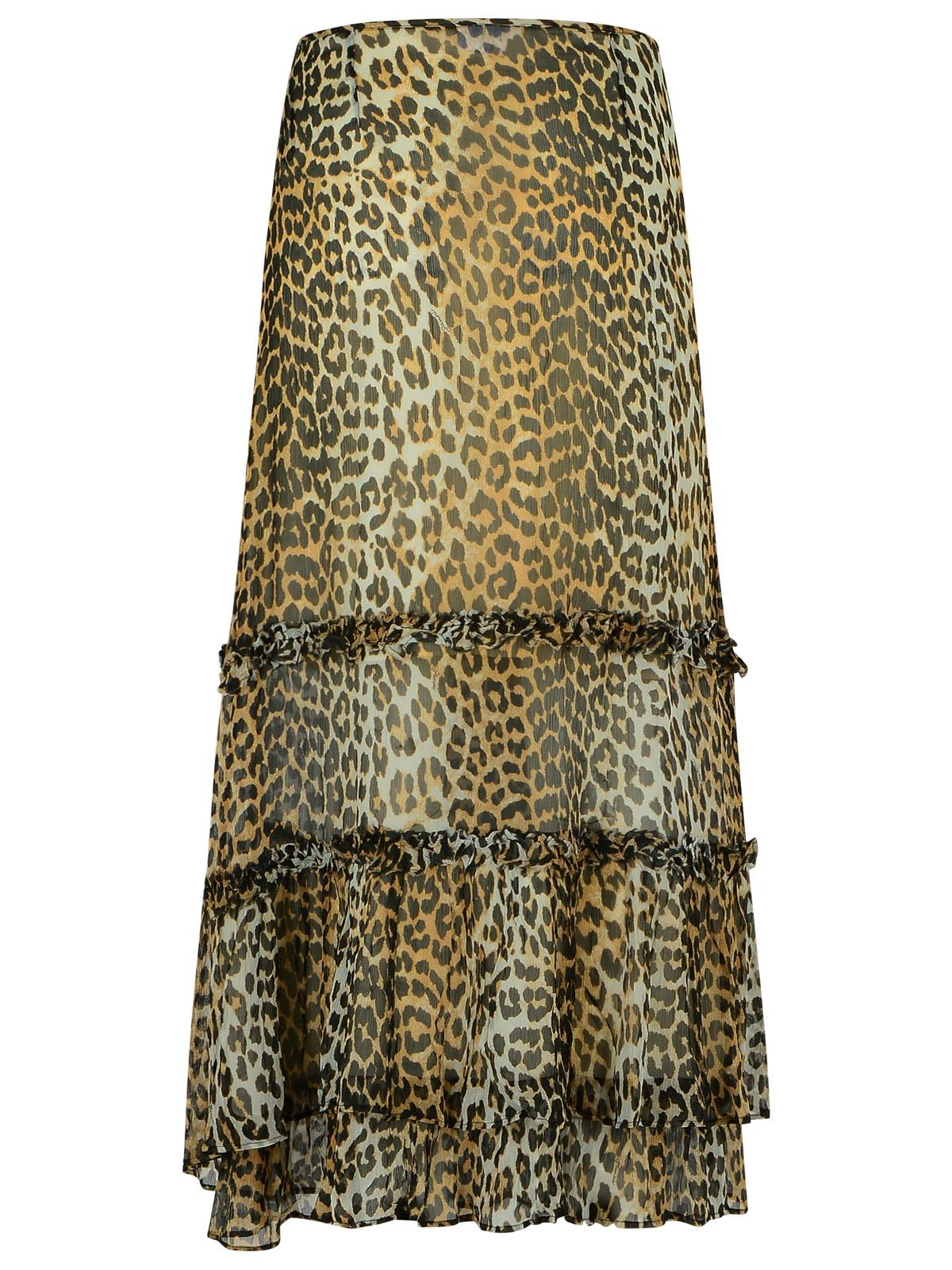 Ganni Long Skirt In Viscose 'Chiffon' With Leopard Print Women GANNI