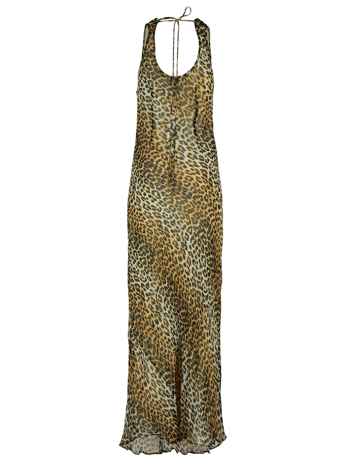 Ganni Leopard Print Viscose Long Dress Women GANNI