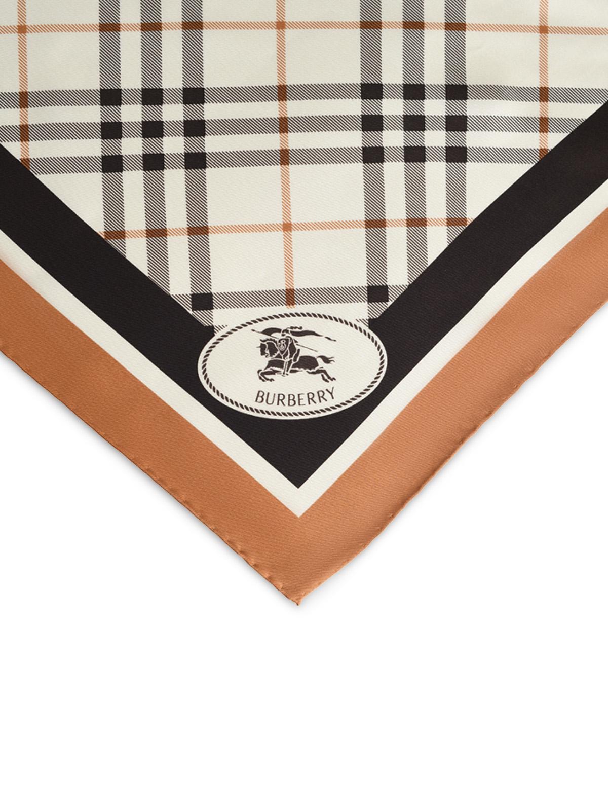 Burberry Check Silk Scarf With White 'Knight Stamp' 'Pebble' Women BURBERRY