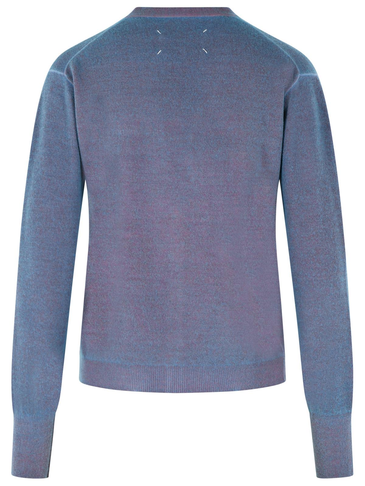Maison Margiela Virgin Wool Cardigan With Light Blue And Red V-Neck Women MAISON MARGIELA