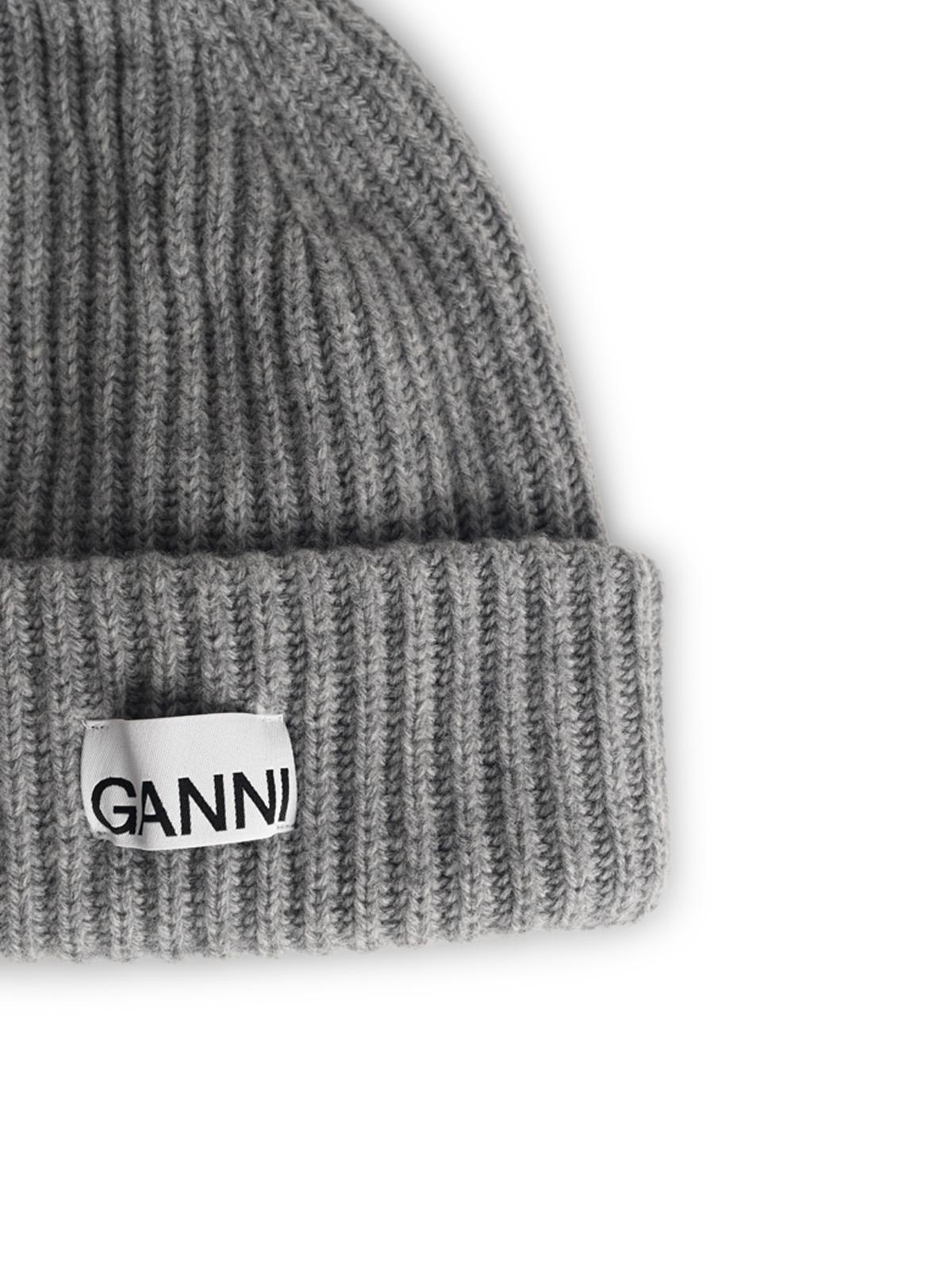 Ganni Grey Wool Blend Beanie Women GANNI