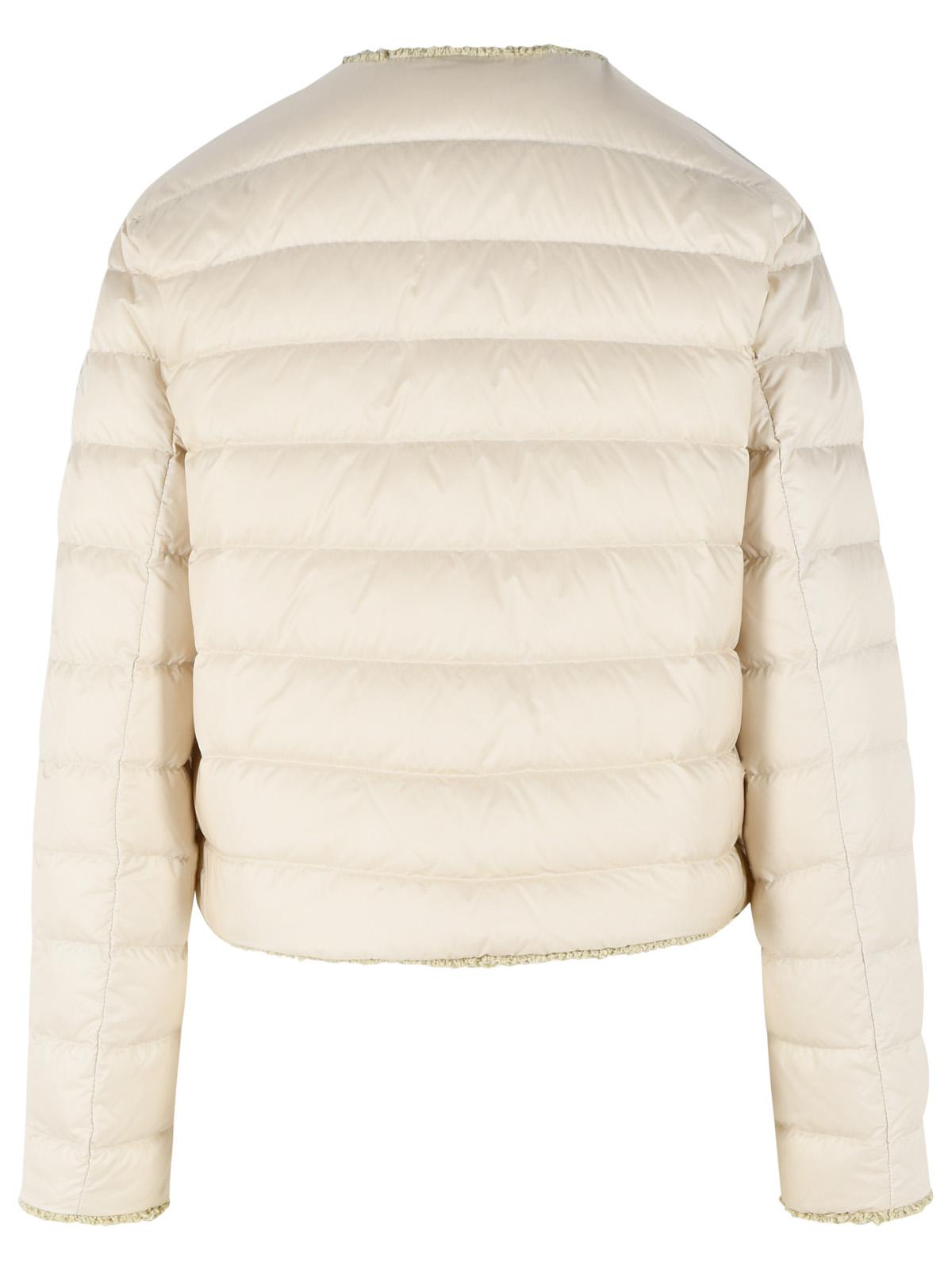Moncler 'Fleurs' Short Down Jacket With Light Beige Polyamide Bouclé Trim Women MONCLER