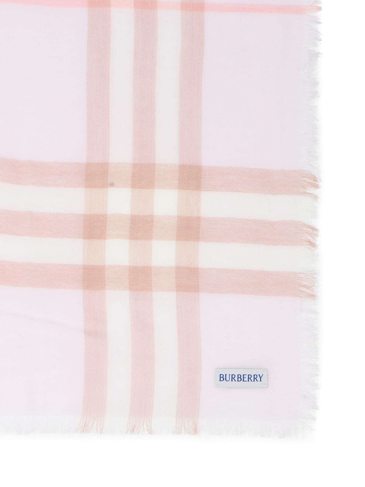 Burberry Wide Scarf In Quartz Pink 'Check' Wool Women BURBERRY