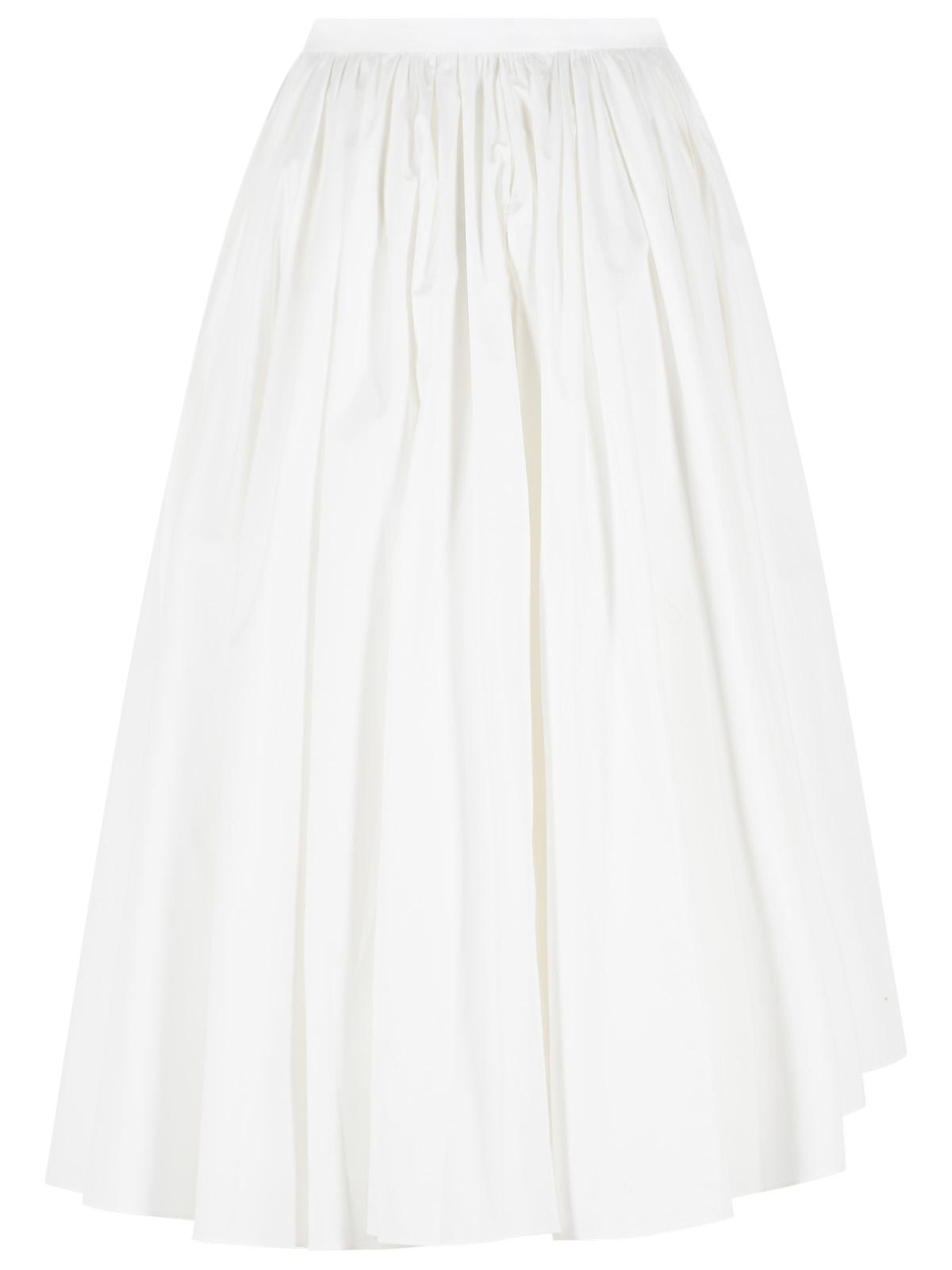 Self Portrait Midi Skirt In White Cotton Poplin Women SELF-PORTRAIT