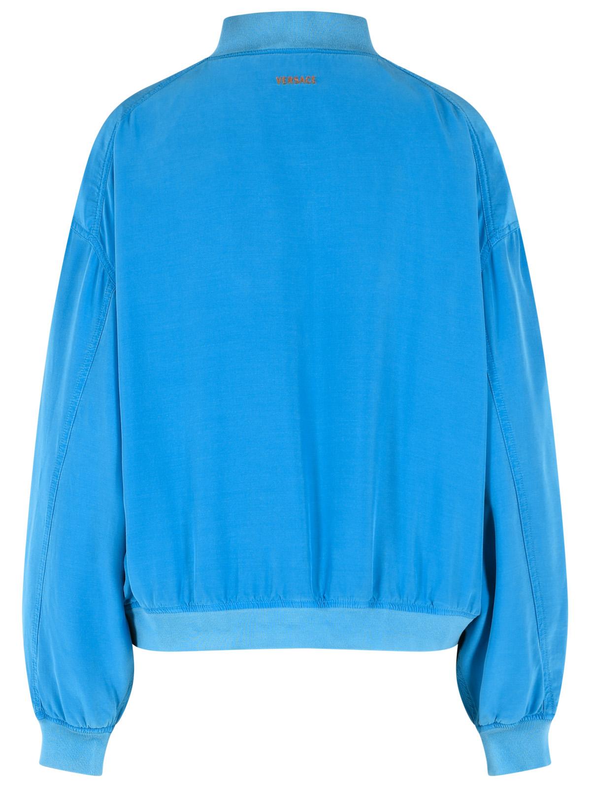 Versace Blouson With Zip In Light Blue Silk Poplin Women VERSACE