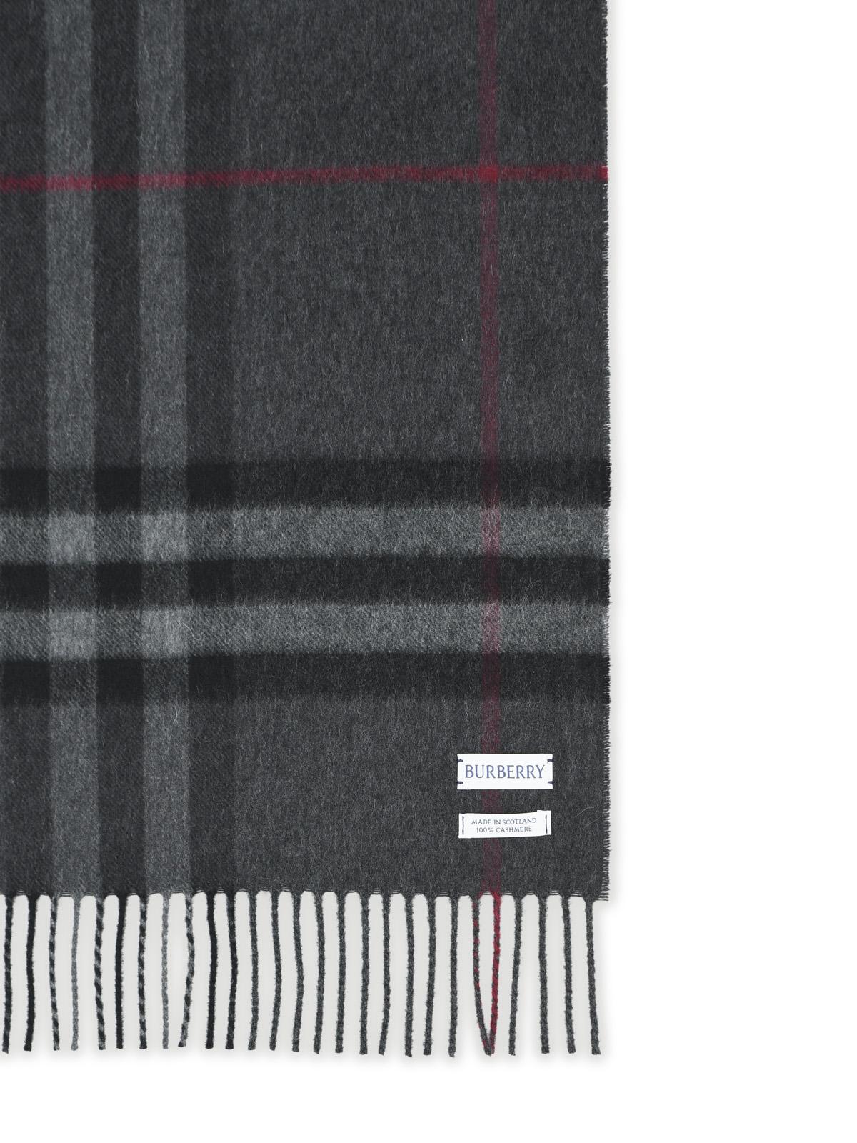 Burberry 'Mu Giant Check' Dark Grey Cashmere Scarf Men BURBERRY