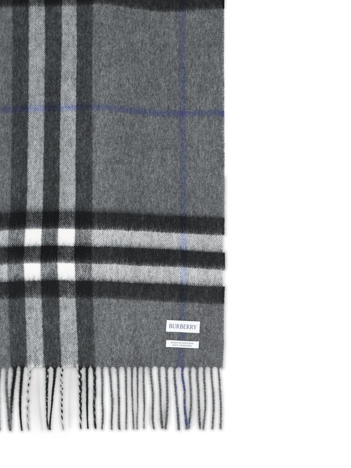 Burberry 'Mu Giant Check' Grey Cashmere Scarf Men BURBERRY