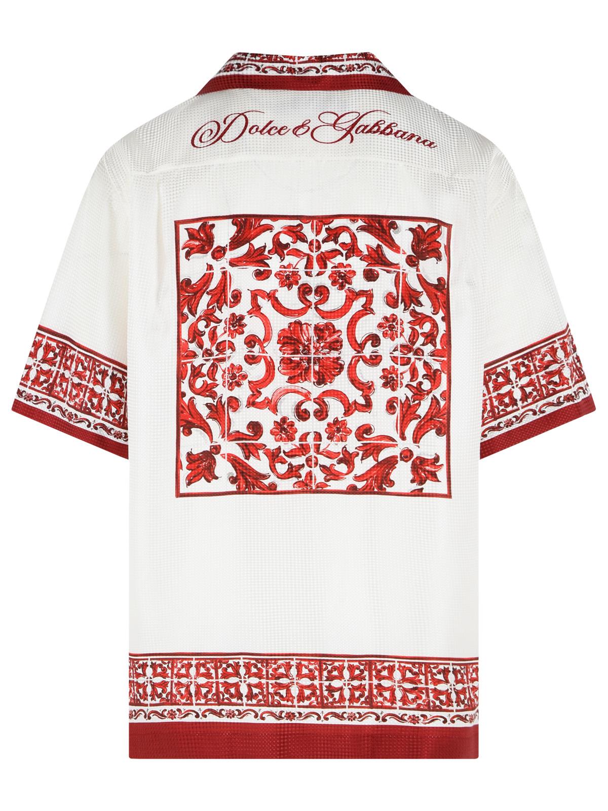 Dolce & Gabbana 'Maiolica Rubino' White Silk Shirt Men DOLCE & GABBANA
