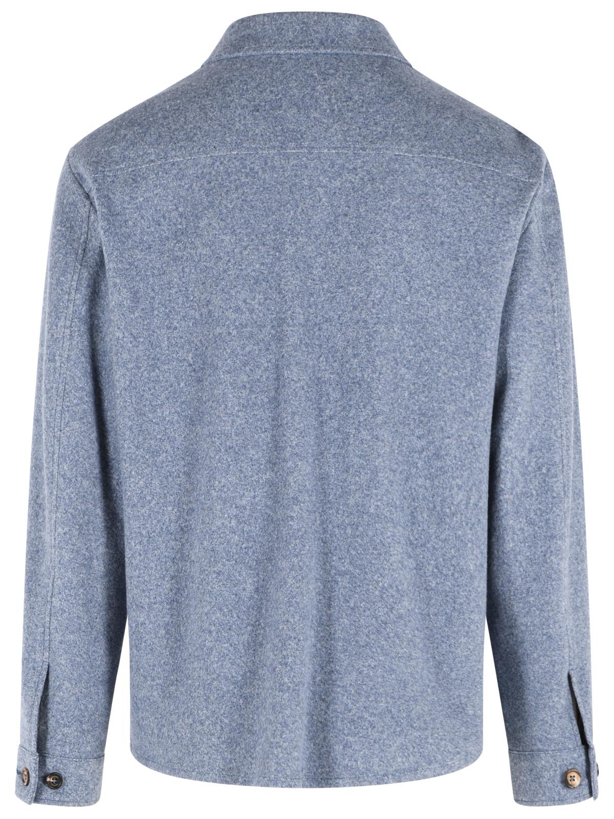 Eleventy Light Blue Cotton And Wool Overshirt Men ELEVENTY