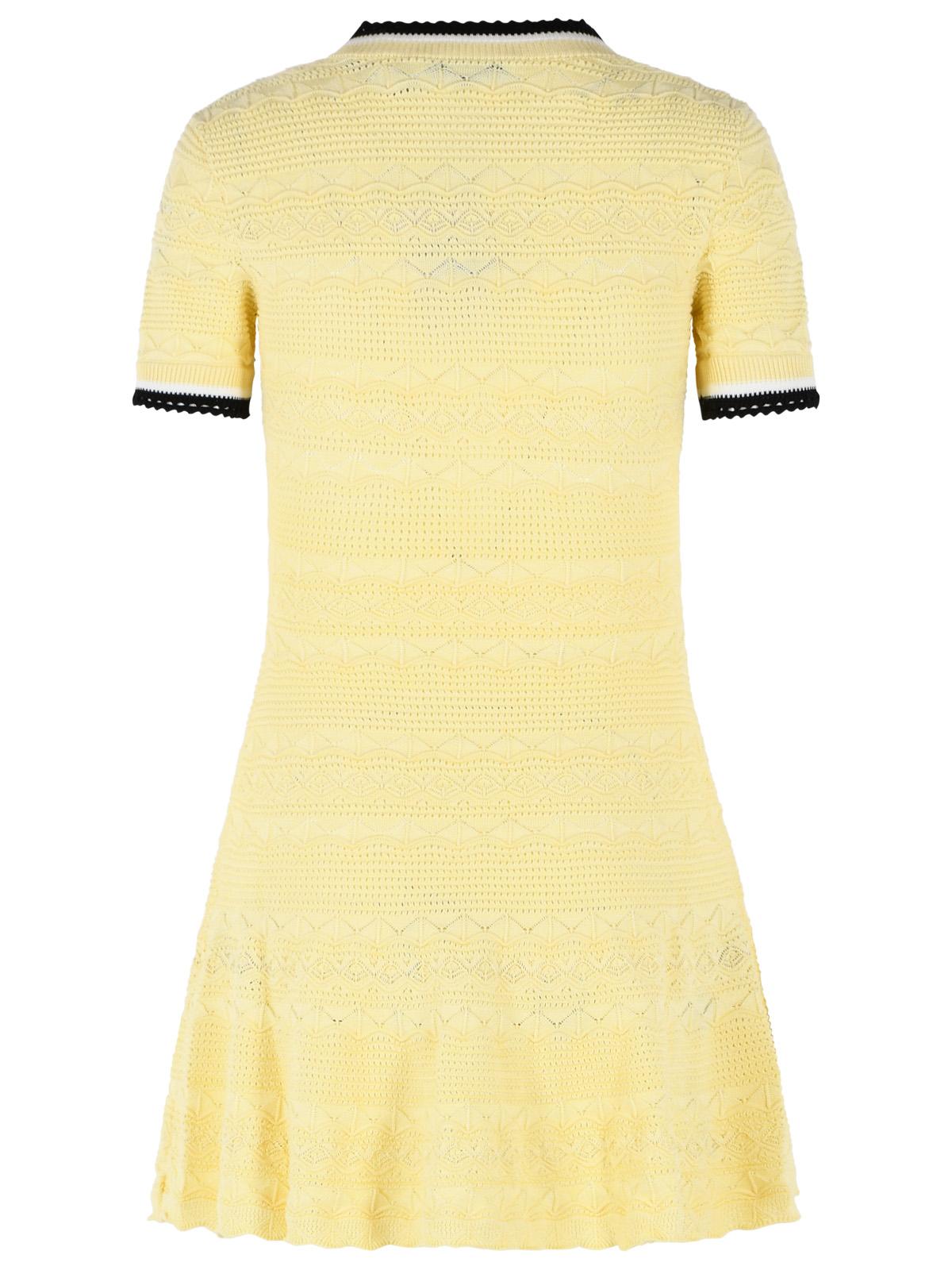 Self Portrait Yellow Cotton Blend Openwork Knit Mini Dress Women SELF-PORTRAIT