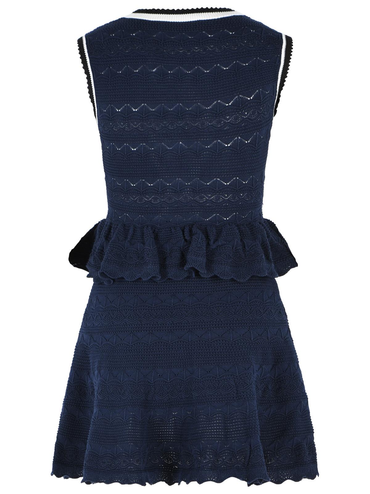Self Portrait Navy Cotton Blend Openwork Knit Mini Dress Women SELF-PORTRAIT