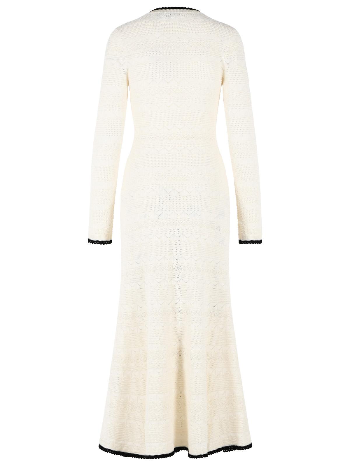 Self Portrait Long Cardigan In White Cotton Blend Openwork Knit Women SELF-PORTRAIT