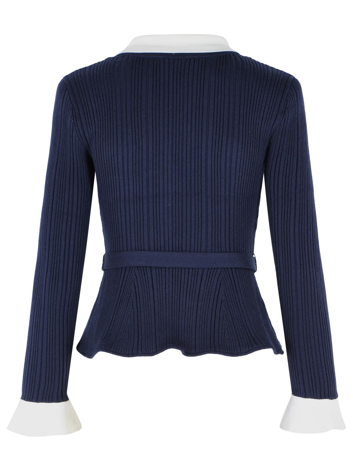 Self Portrait Ribbed Cardigan In Navy Viscose Blend Women SELF-PORTRAIT