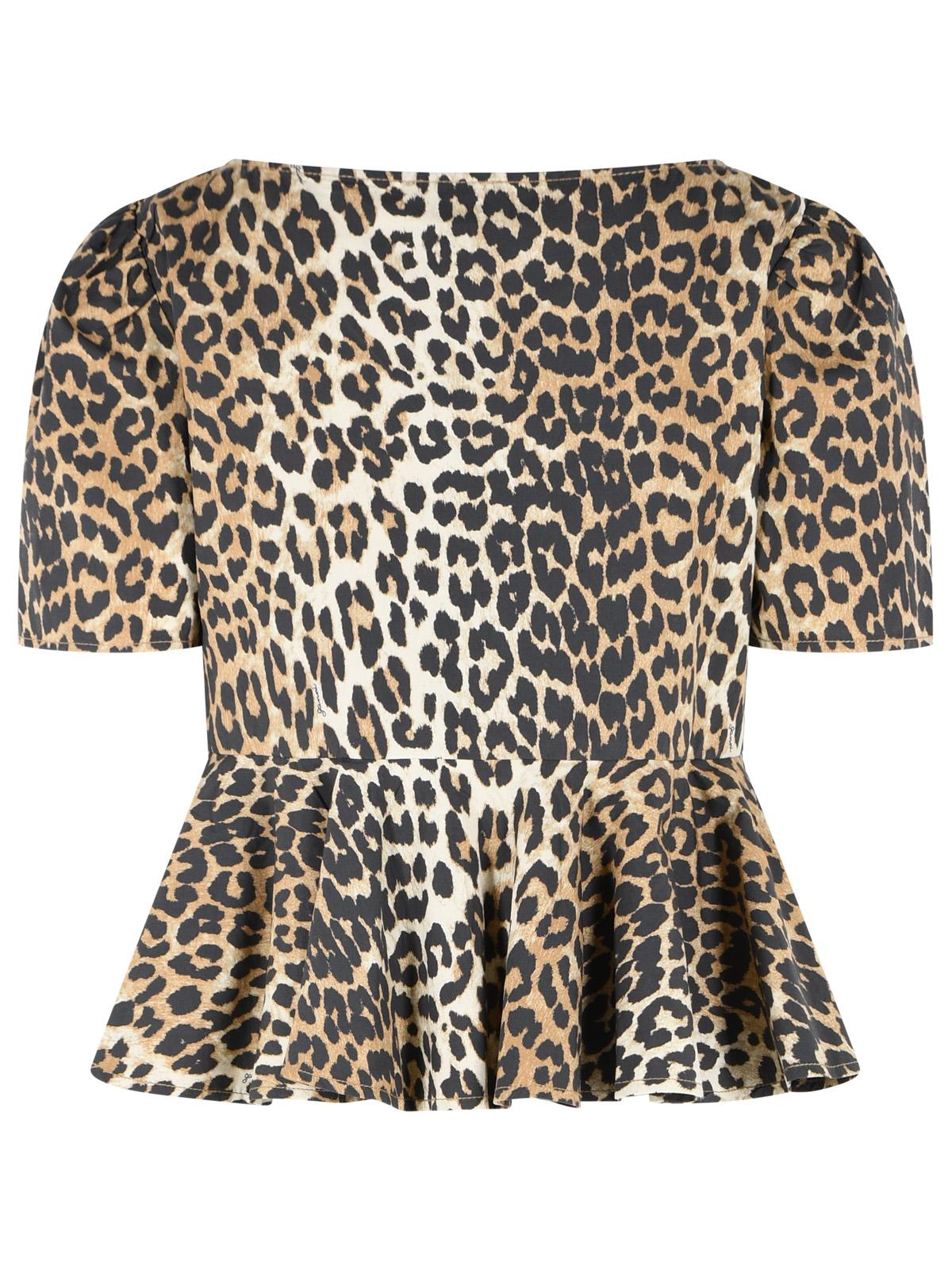 Ganni Leopard Print Cotton Blouse Women GANNI