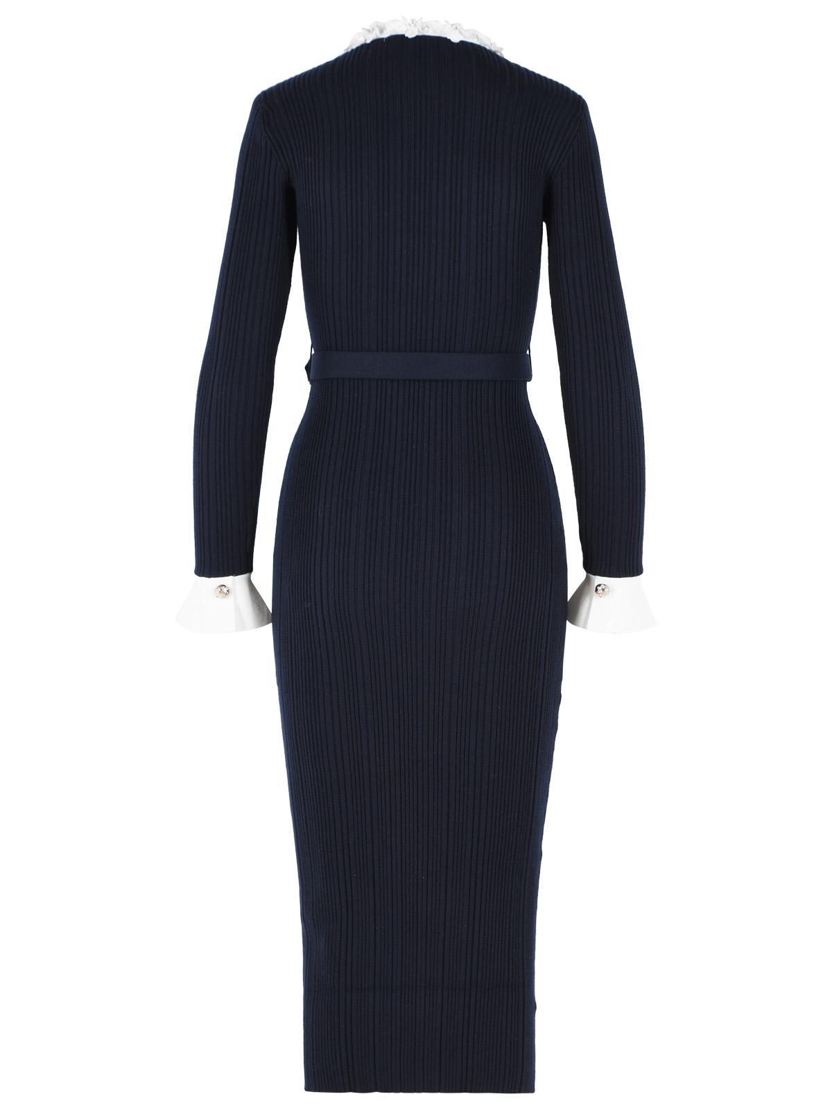 Self Portrait 'Flower' Midi Dress In Navy Wool Blend Women SELF-PORTRAIT