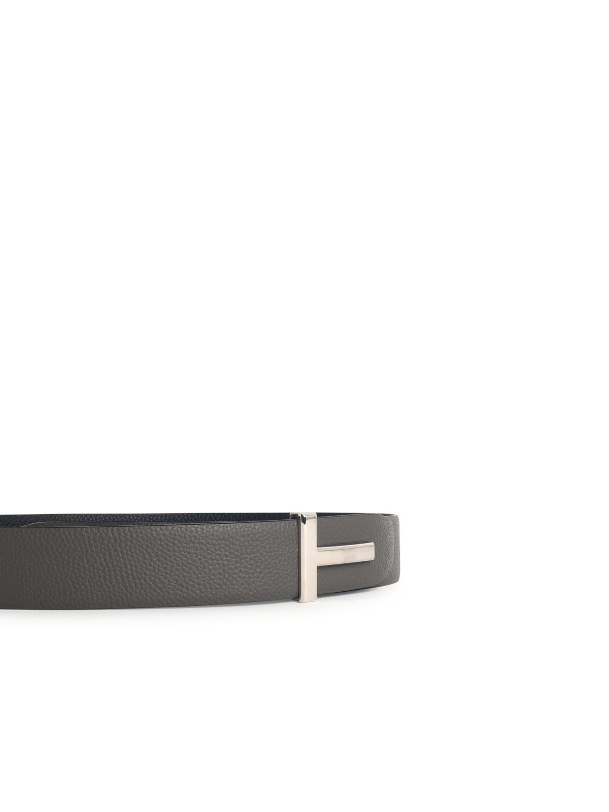 Tom Ford 'T Icon' Grey Leather Belt Men TOM FORD