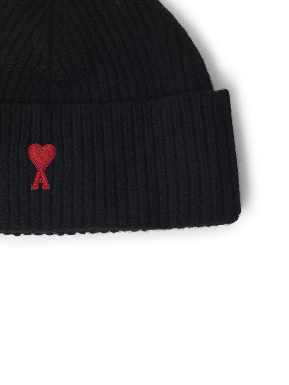 Ami Paris 'Ami De Cœur' Black Cotton Beanie Men AMI PARIS