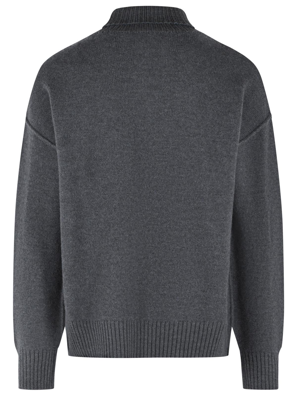Ami Paris Grey Virgin Wool Turtleneck Sweater Men