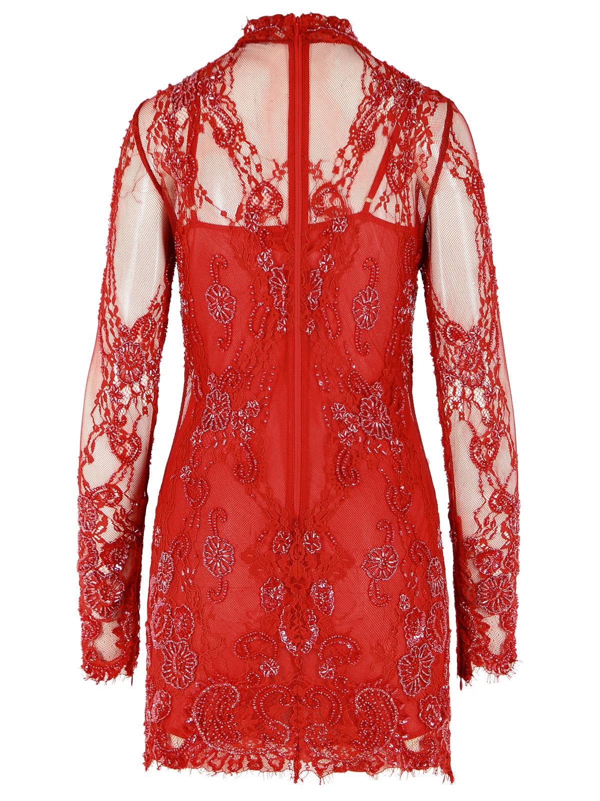 Blumarine Short Lace Dress With Red Embroidery Women BLUMARINE