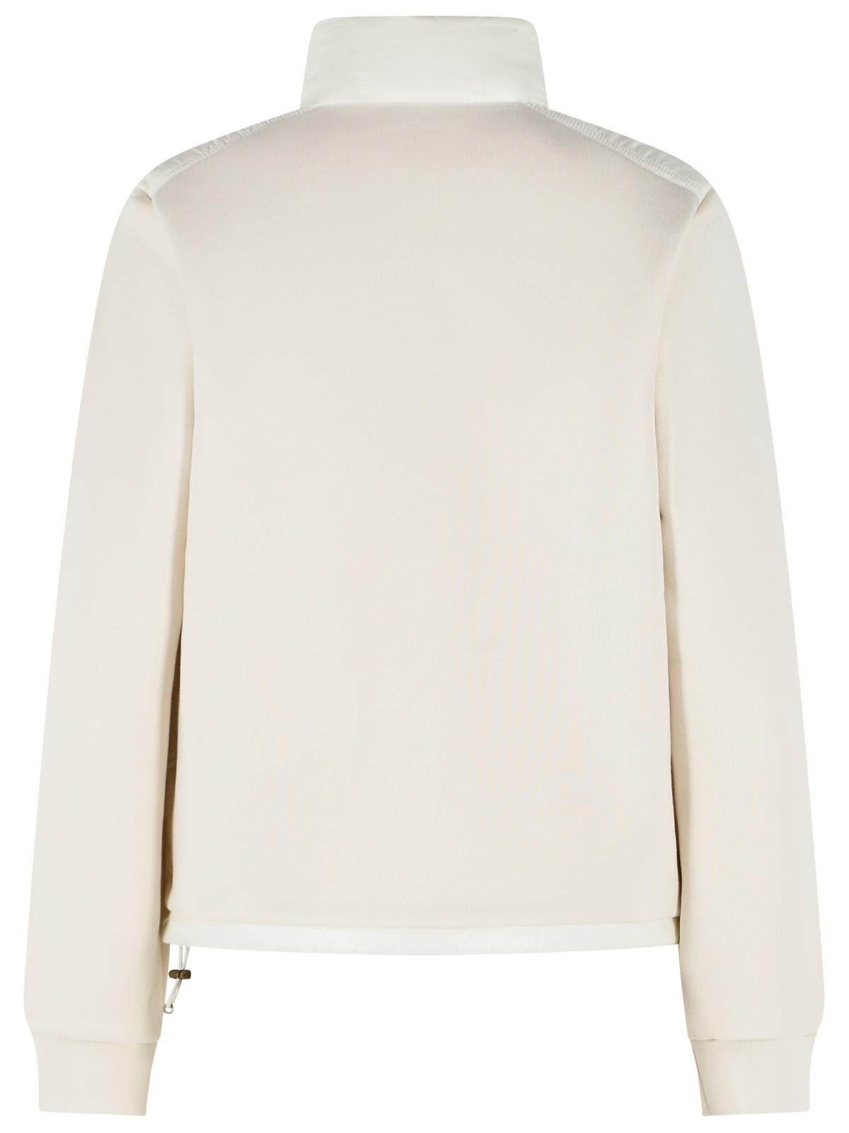 Moncler Open Zip Sweater In Ivory White Cotton Blend Women MONCLER